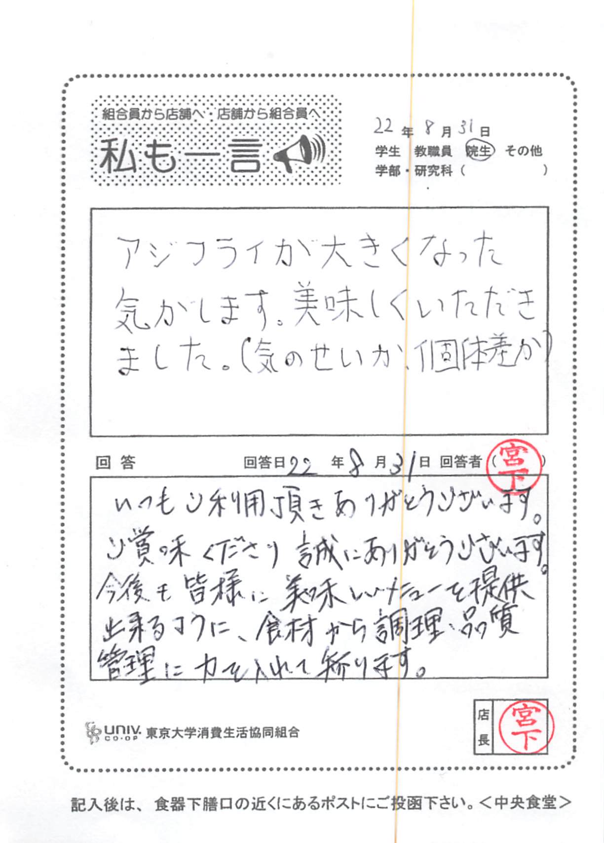 I feel like fried horse mackerel has grown... The University of Tokyo